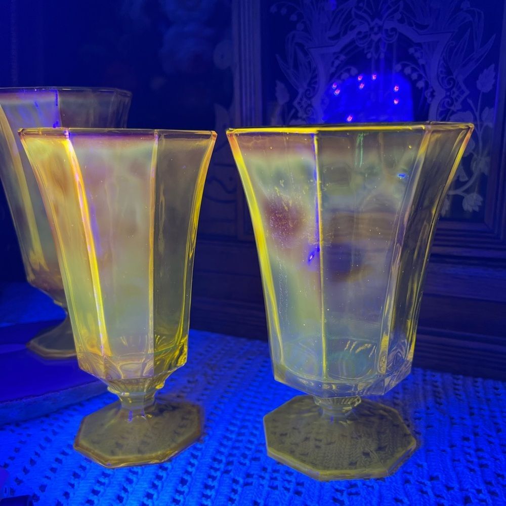 Vintage MCM Cadmium Glass Goblets | Set of 4 | Glows UV | Rare | Open to Offers